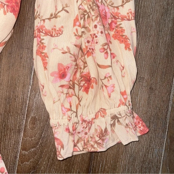 Coquette Boho Cottagecore Dress Cut Out Pink Floral  Dress Puff Sleeves L - Picture 11 of 14